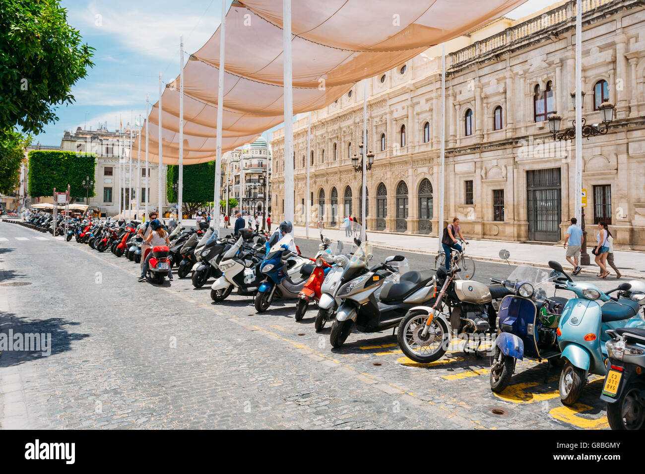 Seville, Spain June 24, 2015 Motorbikes, motorcycles, scooters