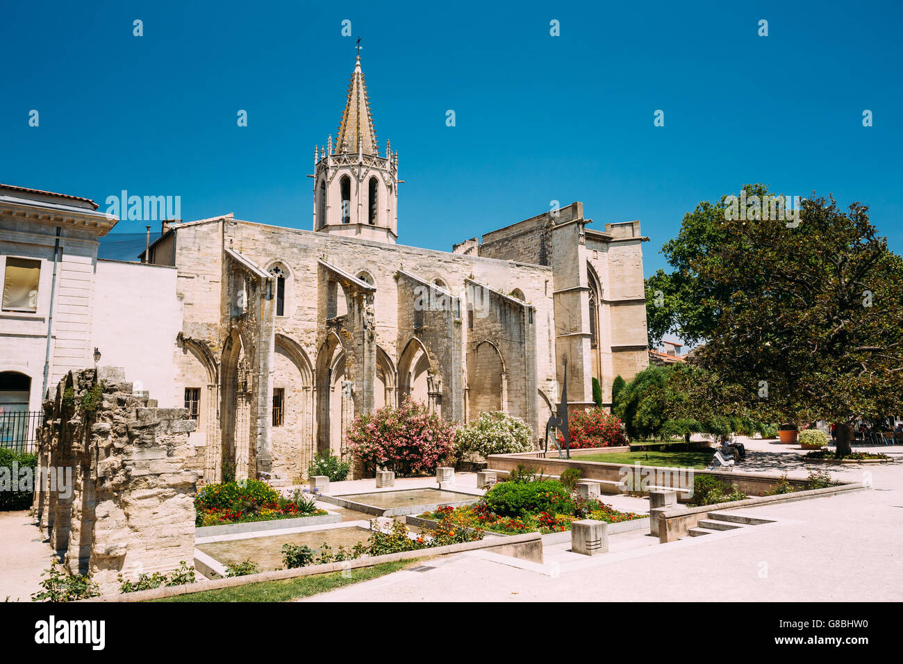Ancient Old Christian temple St Martial at Square Agricol Perdiguier in Avignon, France Stock Photo