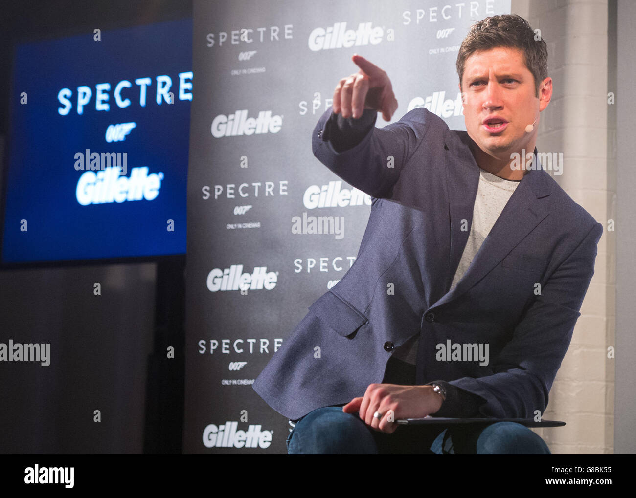 Vernon Kay during the Gillette Bond Moments launch event in London to celebrate the partnership between the brand and SPECTRE, the 24th Bond film. Stock Photo