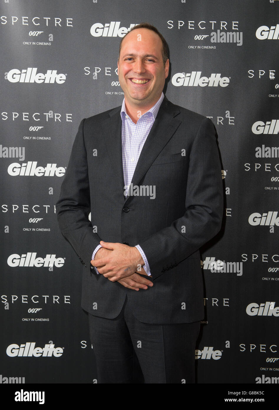 Diggory Laycock of the Ian Fleming Estate arrives at the Gillette Bond Moments launch event in London to celebrate the partnership between the brand and SPECTRE, the 24th Bond film. Stock Photo