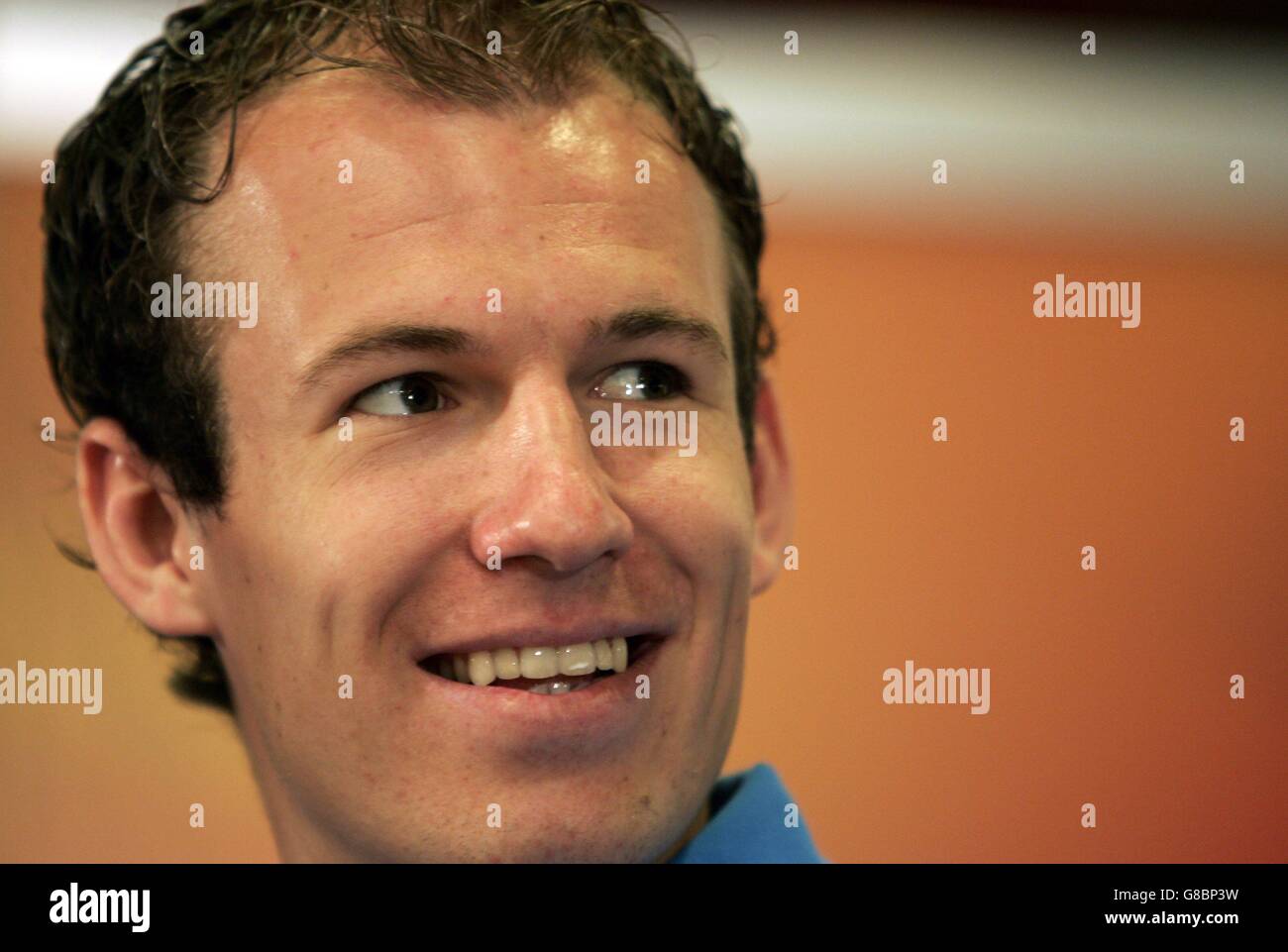 Dutch soccer team forward Arjen Robben during the press conference of the Dutch team. The Dutch team plays a World Champion qualification match against Finland. Stock Photo