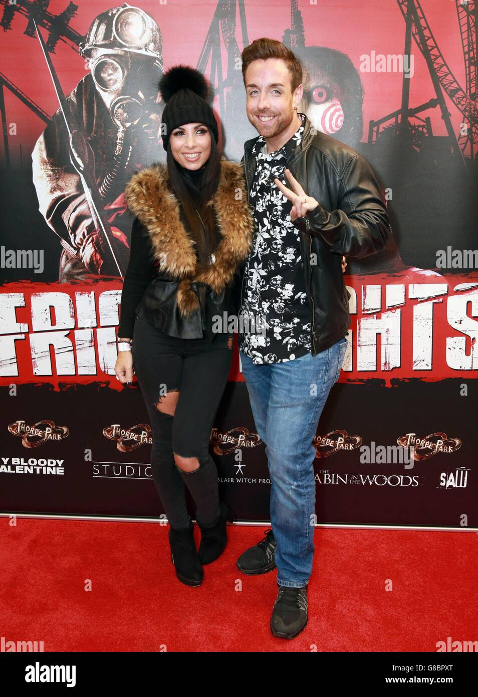 Francine Lewis and Stevi Ritchie arrives at Thorpe Park Fright Nights launch at Thorpe Park Resort in Surrey. Stock Photo