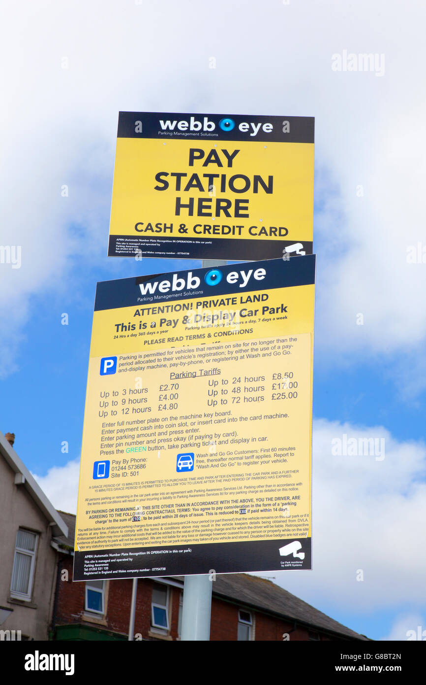 Car park tariffs & terms and conditions signs, Blackpool, Lancashire