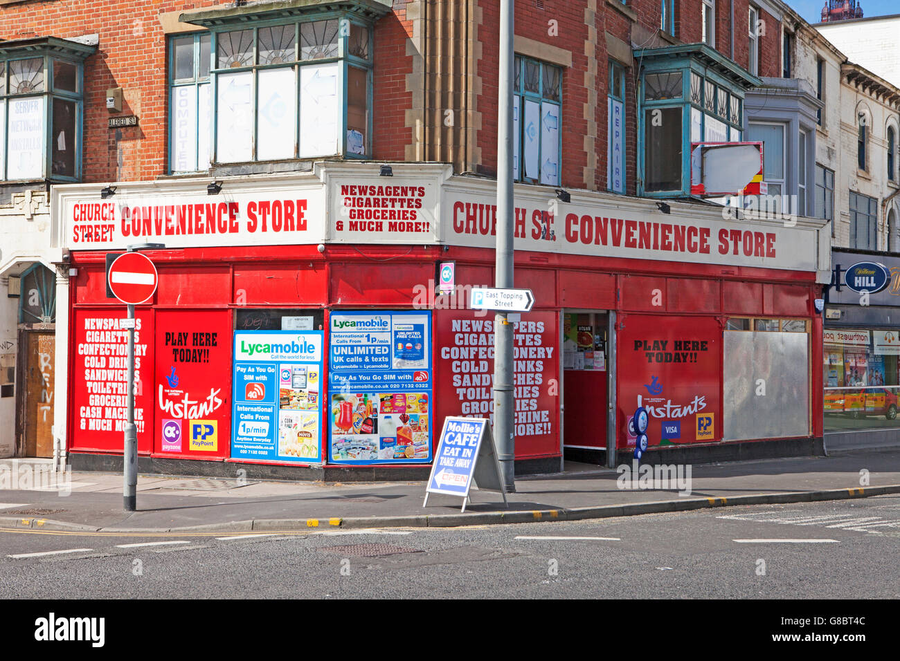 A corner shop convenience store in Blackpool, Lancashire, UK Stock Photo