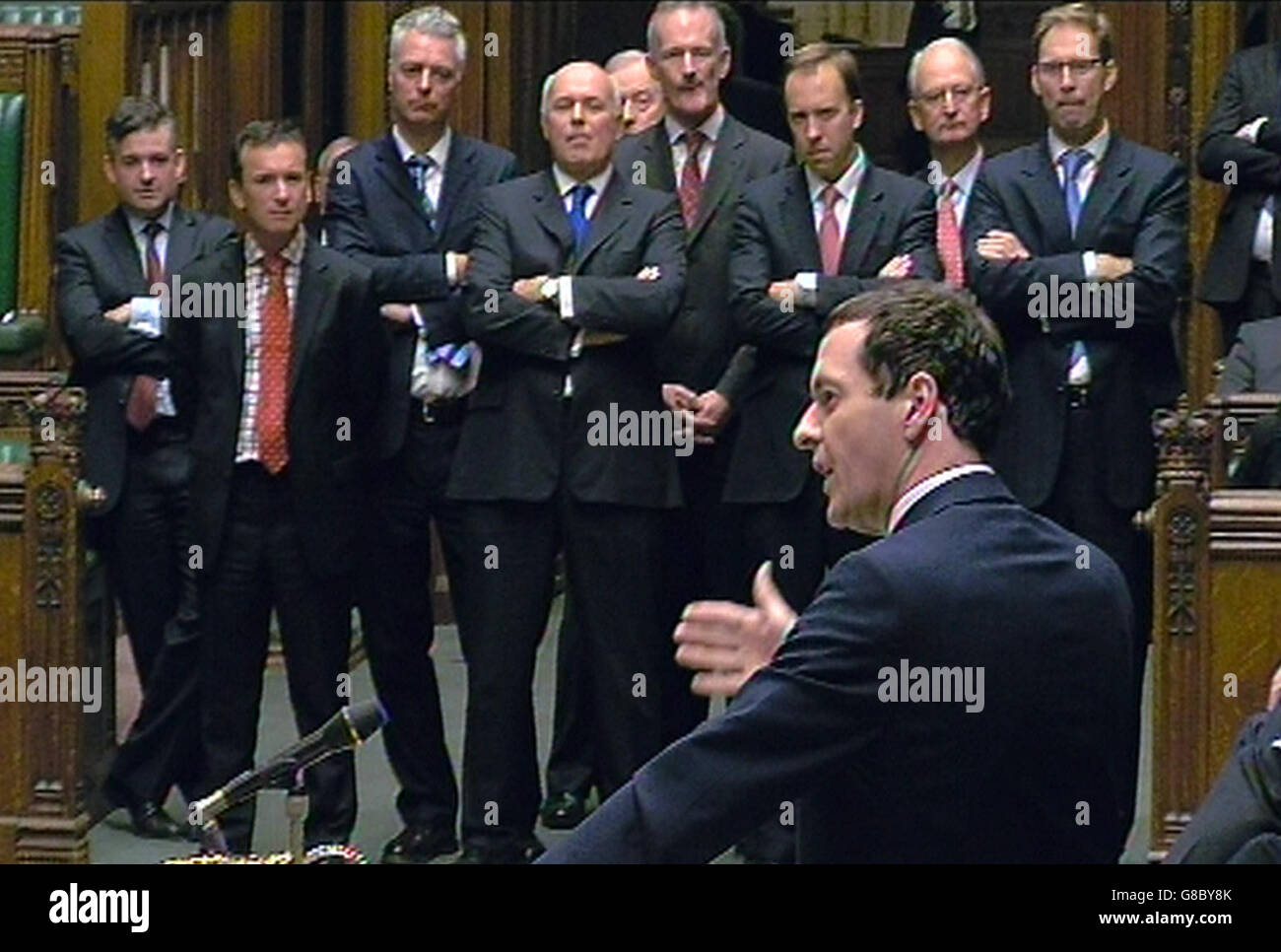 Chancellor George Osborne speaks during the debate in the House of Commons, London on the Government's updated Charter of Budget Responsibility. Stock Photo