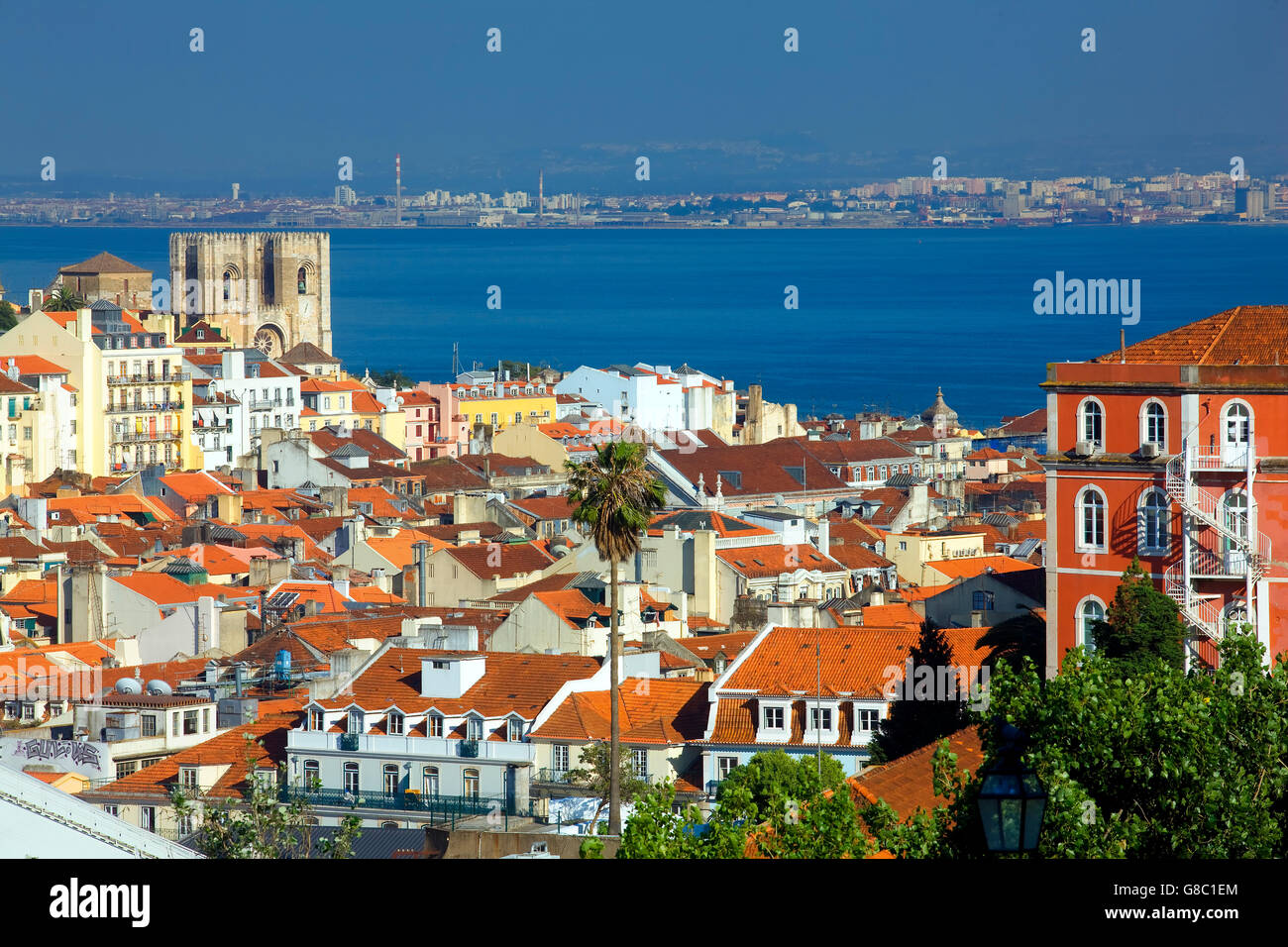 Lisbon from Santa Catarina belvedere Stock Photo