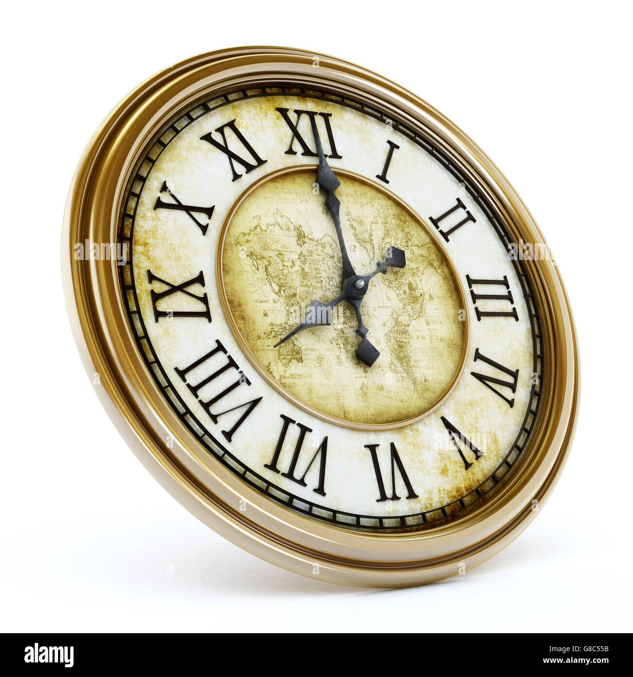 Antique clock isolated on white background. 3D illustration Stock Photo ...