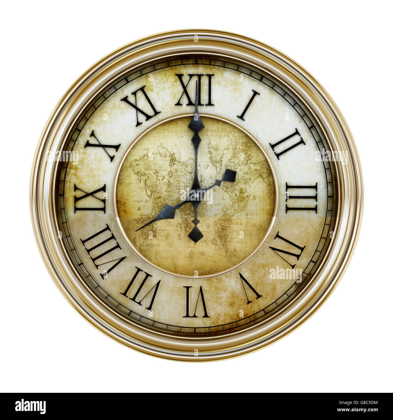 Antique clock isolated on white background. 3D illustration Stock Photo ...