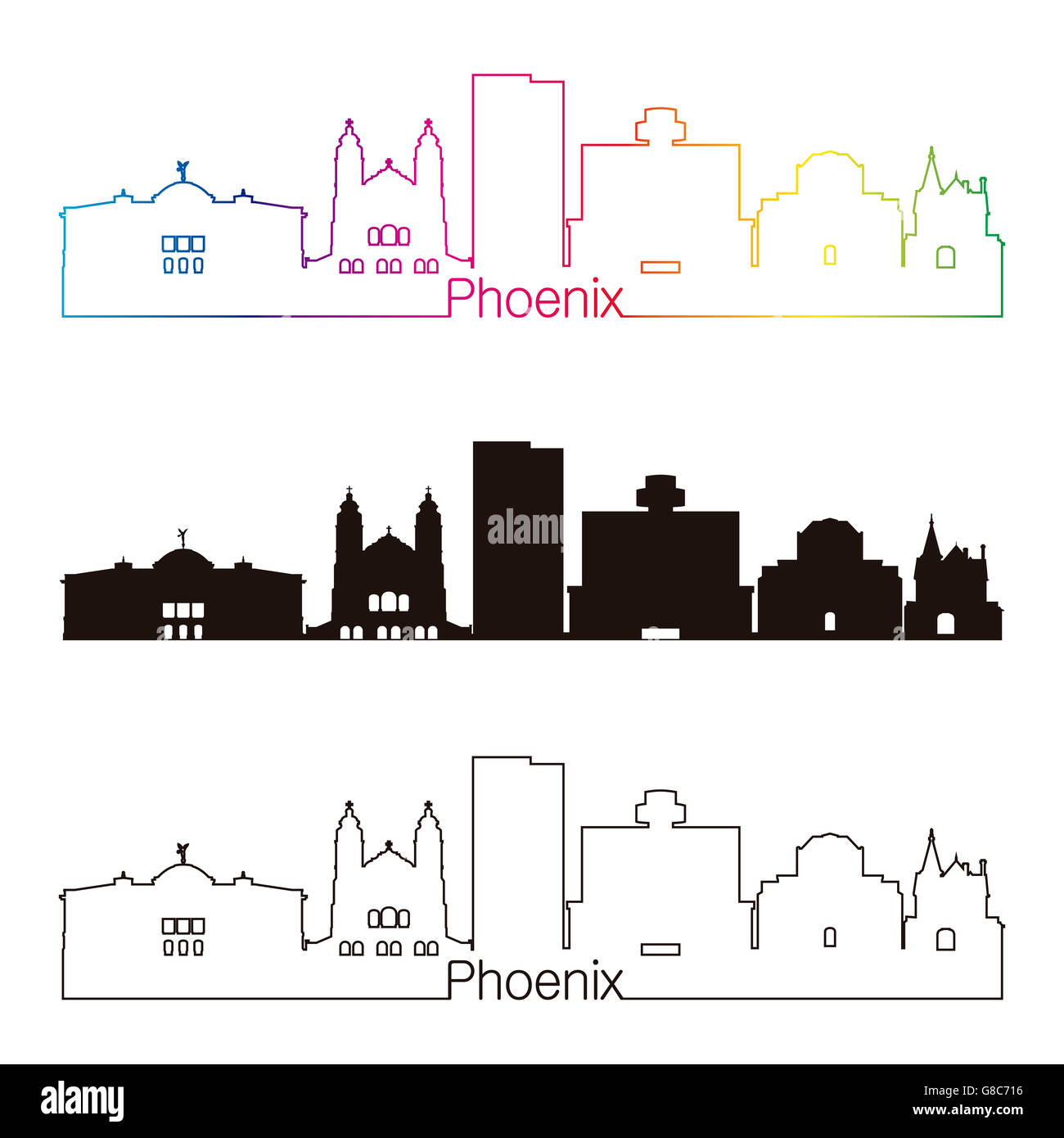 Phoenix skyline linear style with rainbow in editable vector file Stock Photo