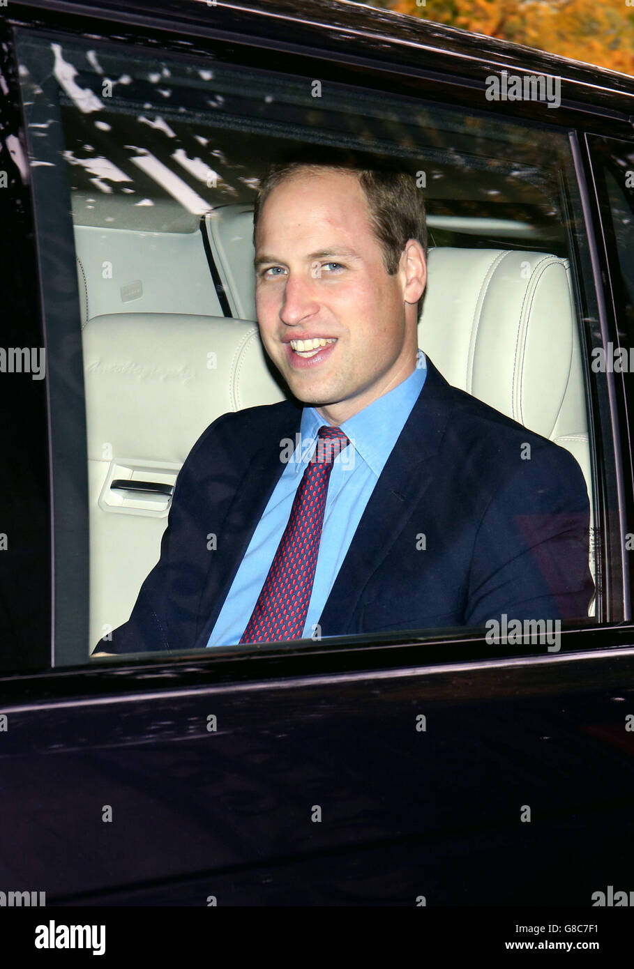 The Duke of Cambridge leaves St John's college at the University of Cambridge where he officially opened the School of Pythagoras Archive Centre. Stock Photo