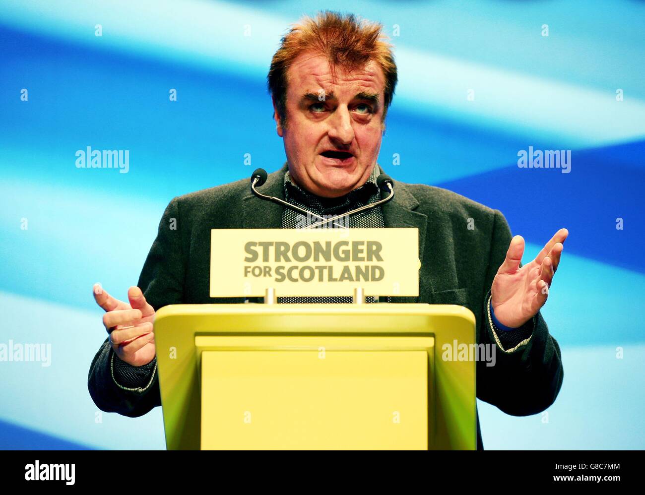 Wesminster SNP MP Tommy Sheppard speaks during the SNP National Conference at the Aberdeen Exhibition and Conference Centre. Stock Photo