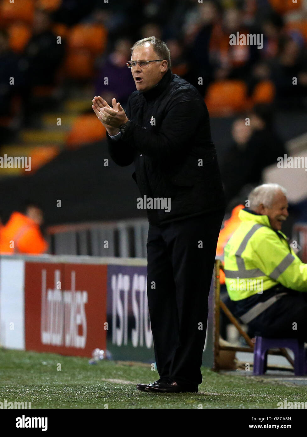Soccer - Sky Bet League One - Blackpool v Millwall - Bloomfield Road. Blackpool manager Neil McDonald gestures on the touchline Stock Photo