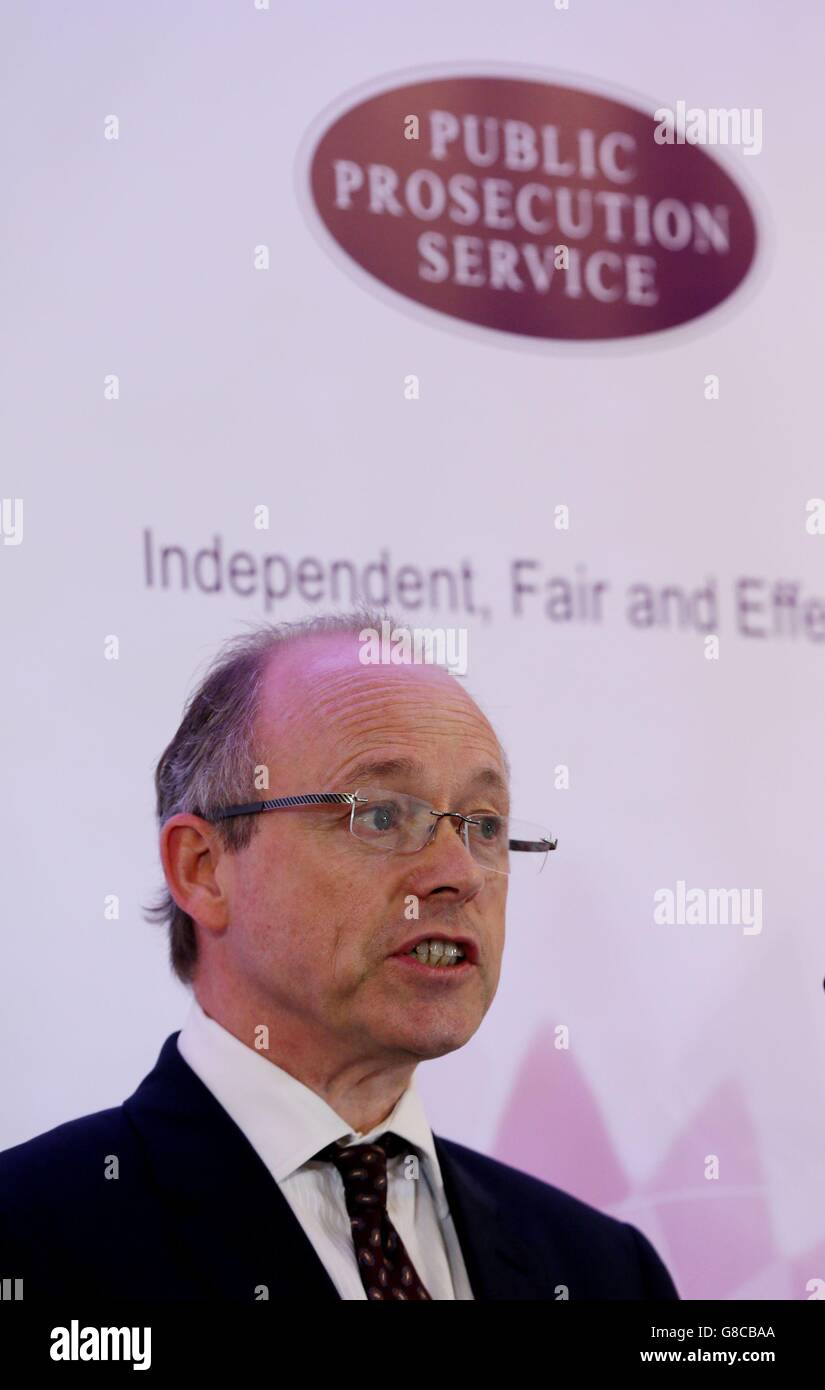 Director for Public Prosecutions for Northern Ireland Barra McGrory speaks during a press conference where he said that allegations of security force collusion in at least 24 murders in Northern Ireland by an army intelligence agent known as Stakeknife should be investigated by police. Stock Photo