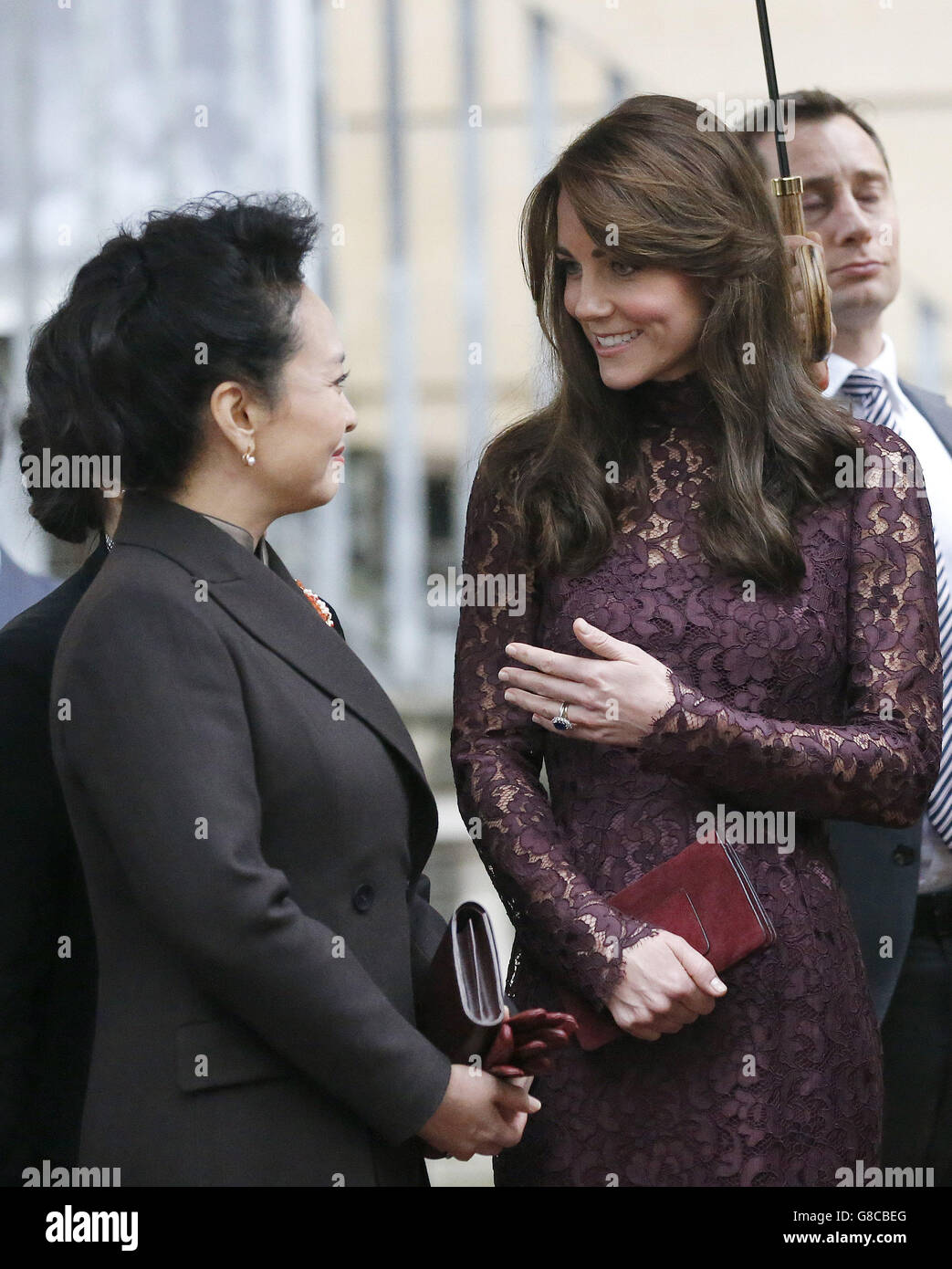 The Duchess of Cambridge with the wife of the President of China Peng Liyuan, at Lancaster House in London, where they were attending an event celebrating the cultural collaboration, existing and future, between the UK and China. Stock Photo