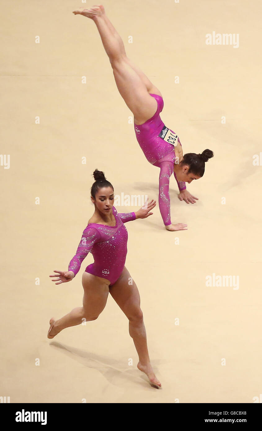 *EDITORS NOTE - Multiple exposure created in camera * USA's Alexandra Raisman competes on the Floor Exercise during day two of the 2015 World Gymnastic Championships at The SSE Hydro, Glasgow. Stock Photo