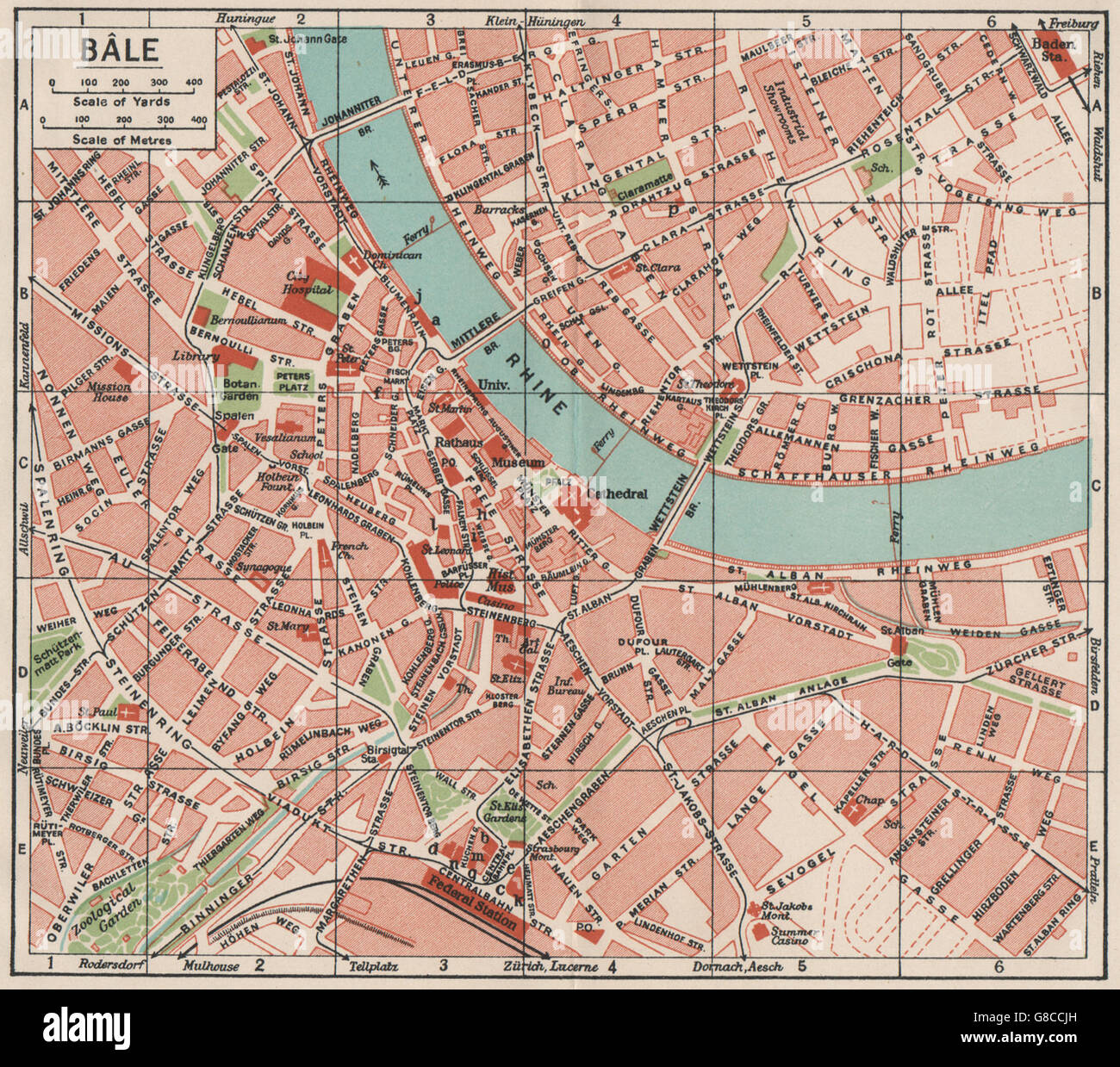 BASEL BASEL. Vintage town city map plan. Switzerland, 1930 Stock Photo