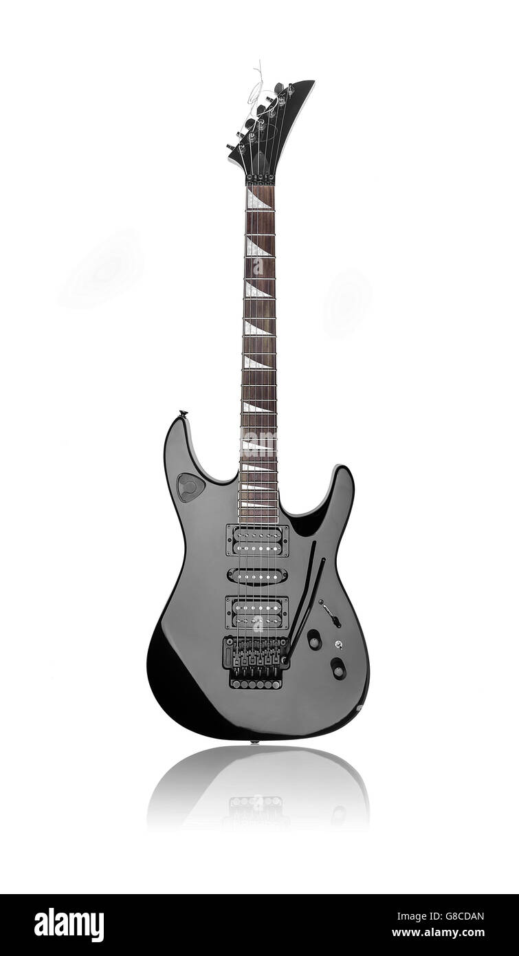 Black electric guitar isolated over white background Stock Photo - Alamy