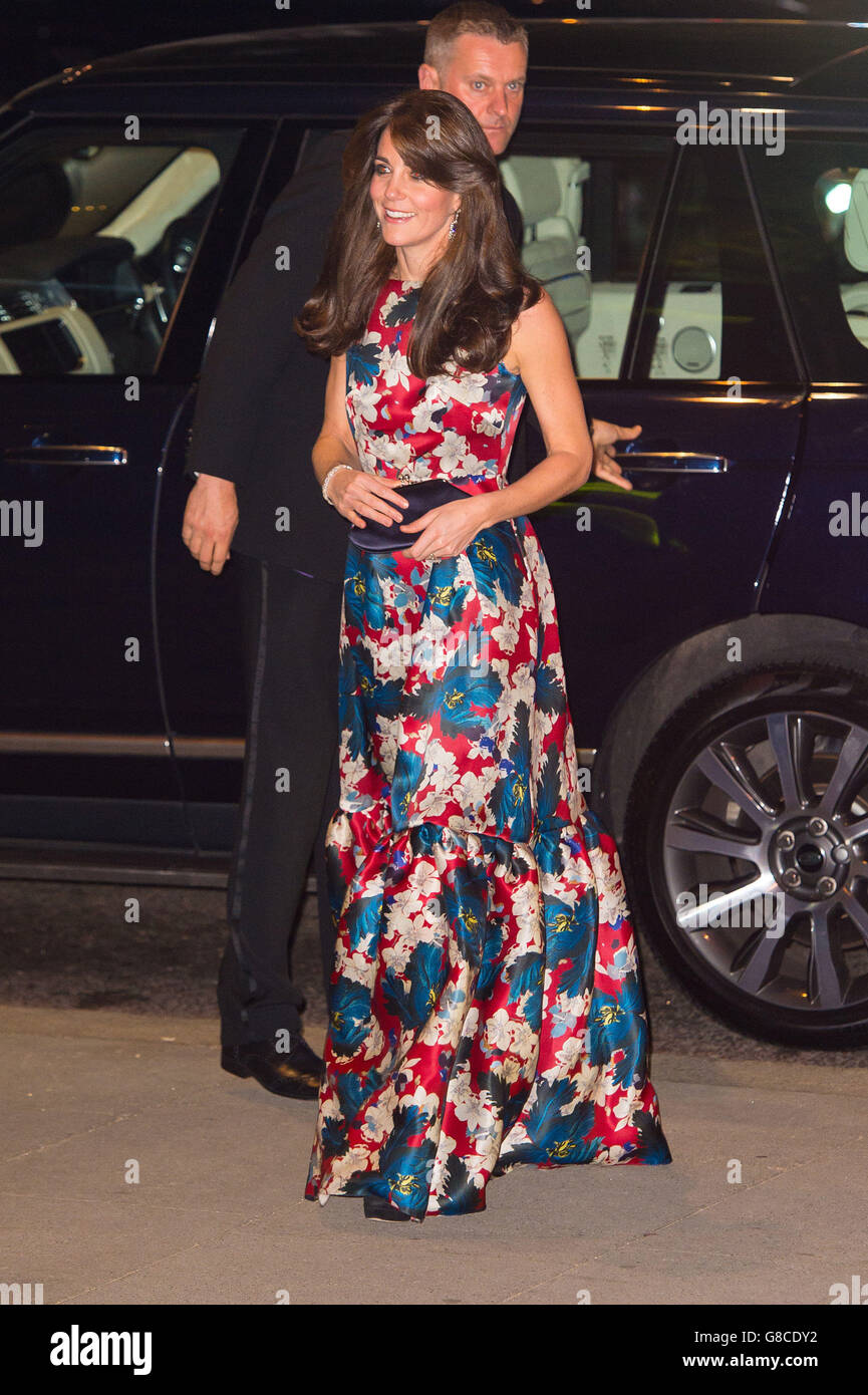 The Duchess of Cambridge arriving for the 100 Women in Hedge Funds Gala Dinner in aid of The Art Room, at the Victoria and Albert Museum in London. Stock Photo