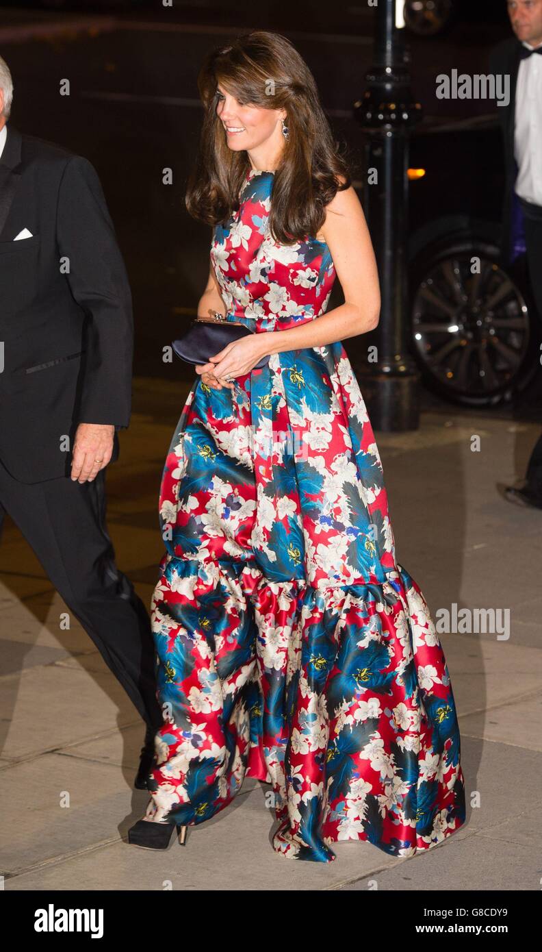 The Duchess of Cambridge arriving for the 100 Women in Hedge Funds Gala Dinner in aid of The Art Room, at the Victoria and Albert Museum in London. Stock Photo