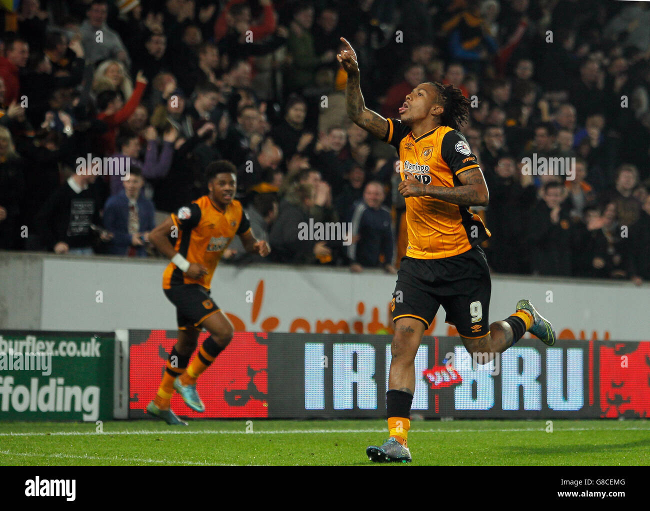 Hull City's Abel Hernandez celebrates scoring his side's first goal of the game during the Capital One Cup, Fourth Round match at the KC Stadium, Hull. Stock Photo