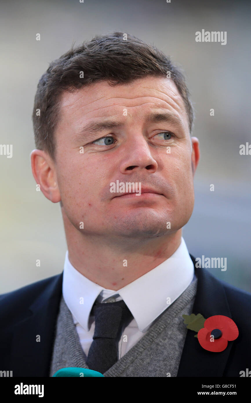 Former Ireland rugby union player and ITV Sport pundit Brian O'Driscoll during the Rugby World Cup Final at Twickenham, London. Stock Photo