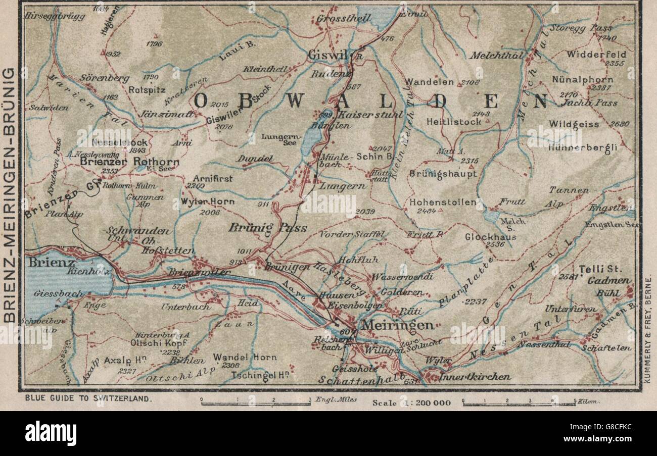 BRIENZ AXALP MEIRINGEN BRÜNIG. Lungern Bürglen. Vintage map. Switzerland 1930 Stock Photo