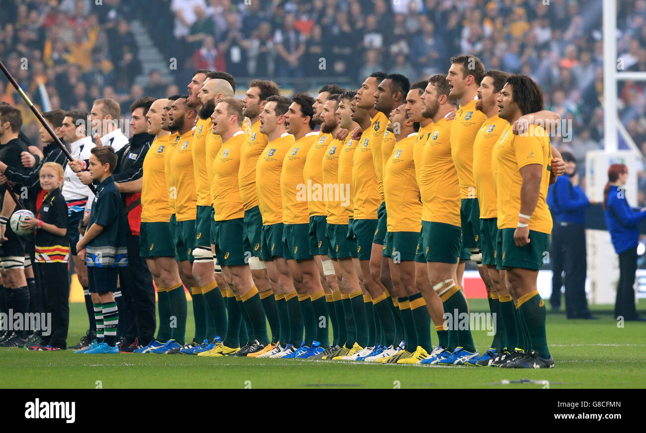 Australia players sing their national anthem hires stock photography and images Alamy