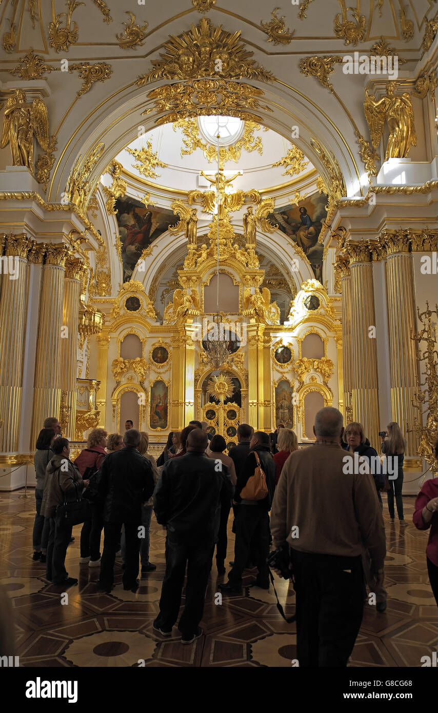 Ornate decoration to a chapel in the State Hermitage Museum and Winter Palace, St Petersburg, Russia. Stock Photo