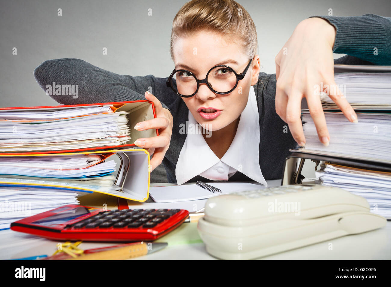 Corporation administration bureau clerk assistant concept. Scary office