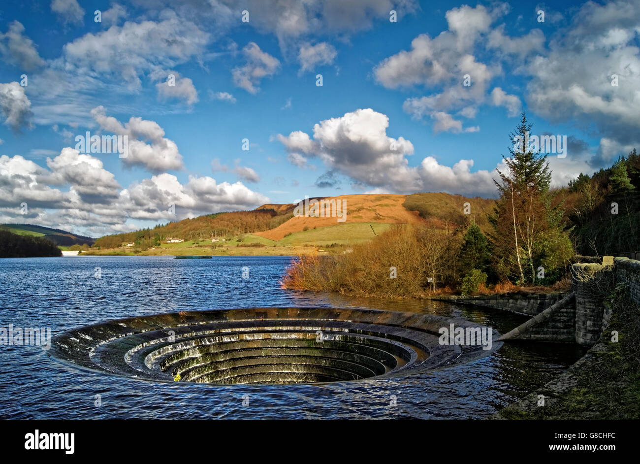 UK,Derbyshire,Peak District,Ladybower Reservoir & Overflow Stock Photo