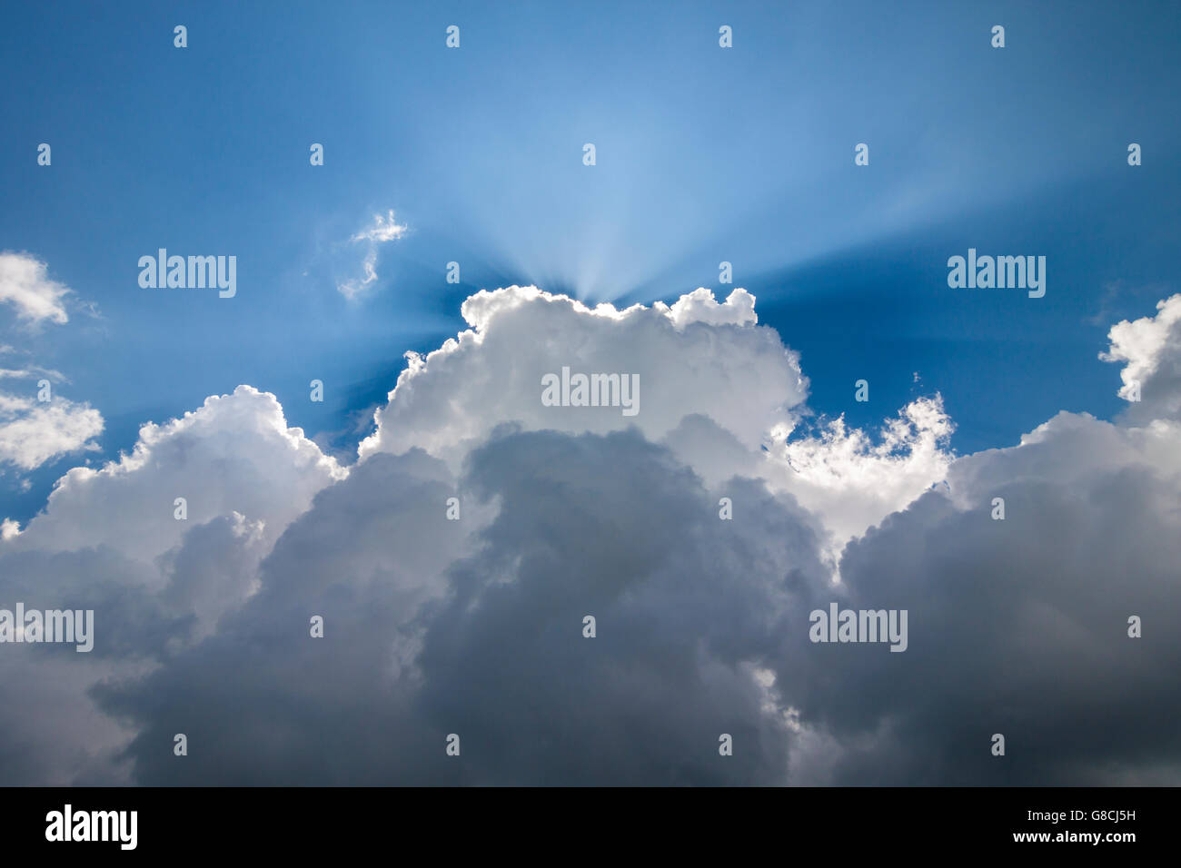 Blue sky with puffy white clouds in bright clear sunny day Stock Photo ...