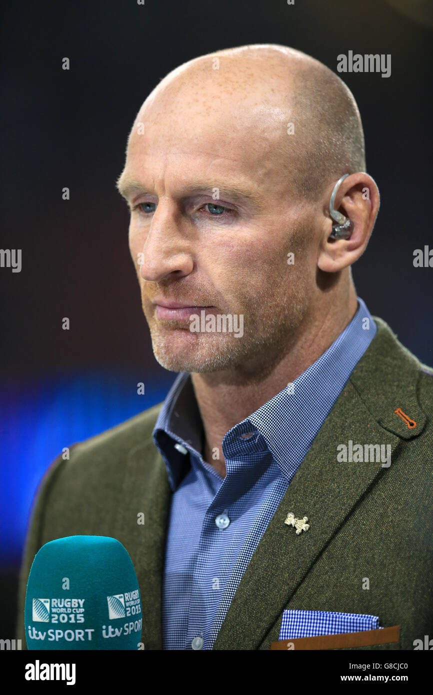 Rugby Union - Rugby World Cup 2015 - Quarter Final - Ireland v Argentina - Millennium Stadium. ITV Sport pundit Gareth Thomas during the Rugby World Cup match at the Millennium Stadium, Cardiff. Stock Photo
