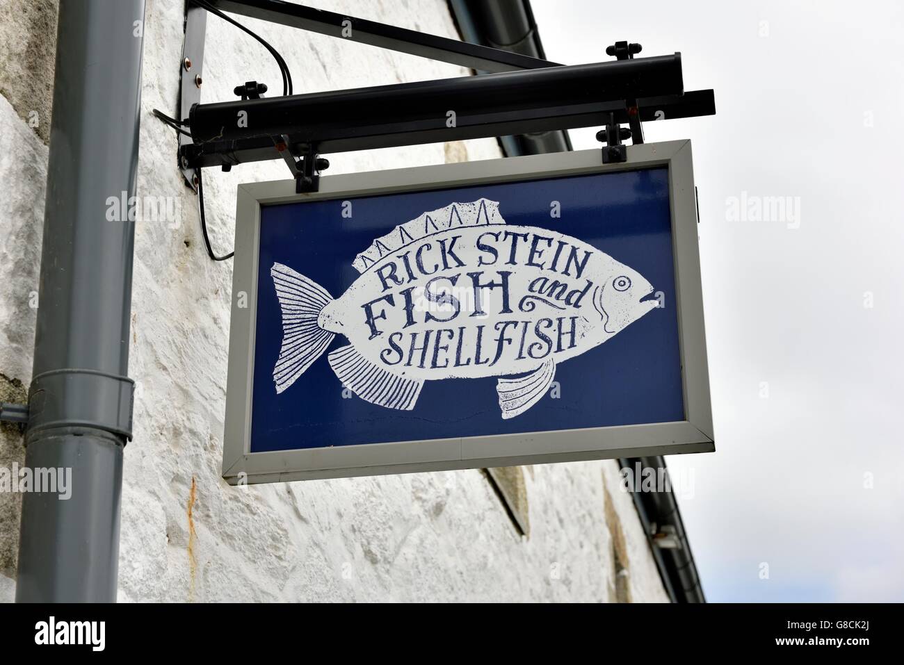 Rick stein fish and shellfish Restaurant sign Porthleven Cornwall England UK Stock Photo
