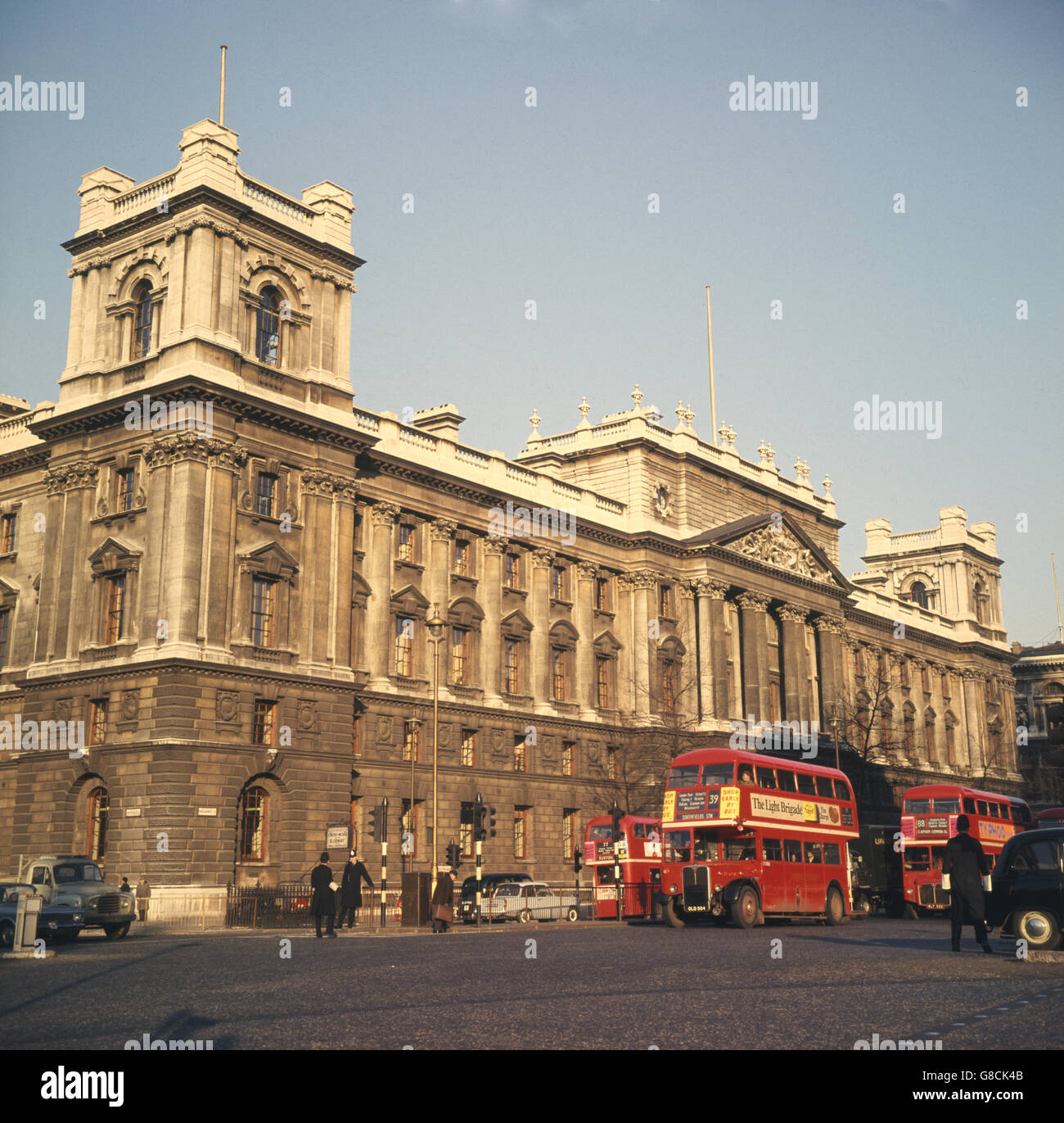 Whitehall, which houses the Ministry of Housing and The Treasury. Stock Photo