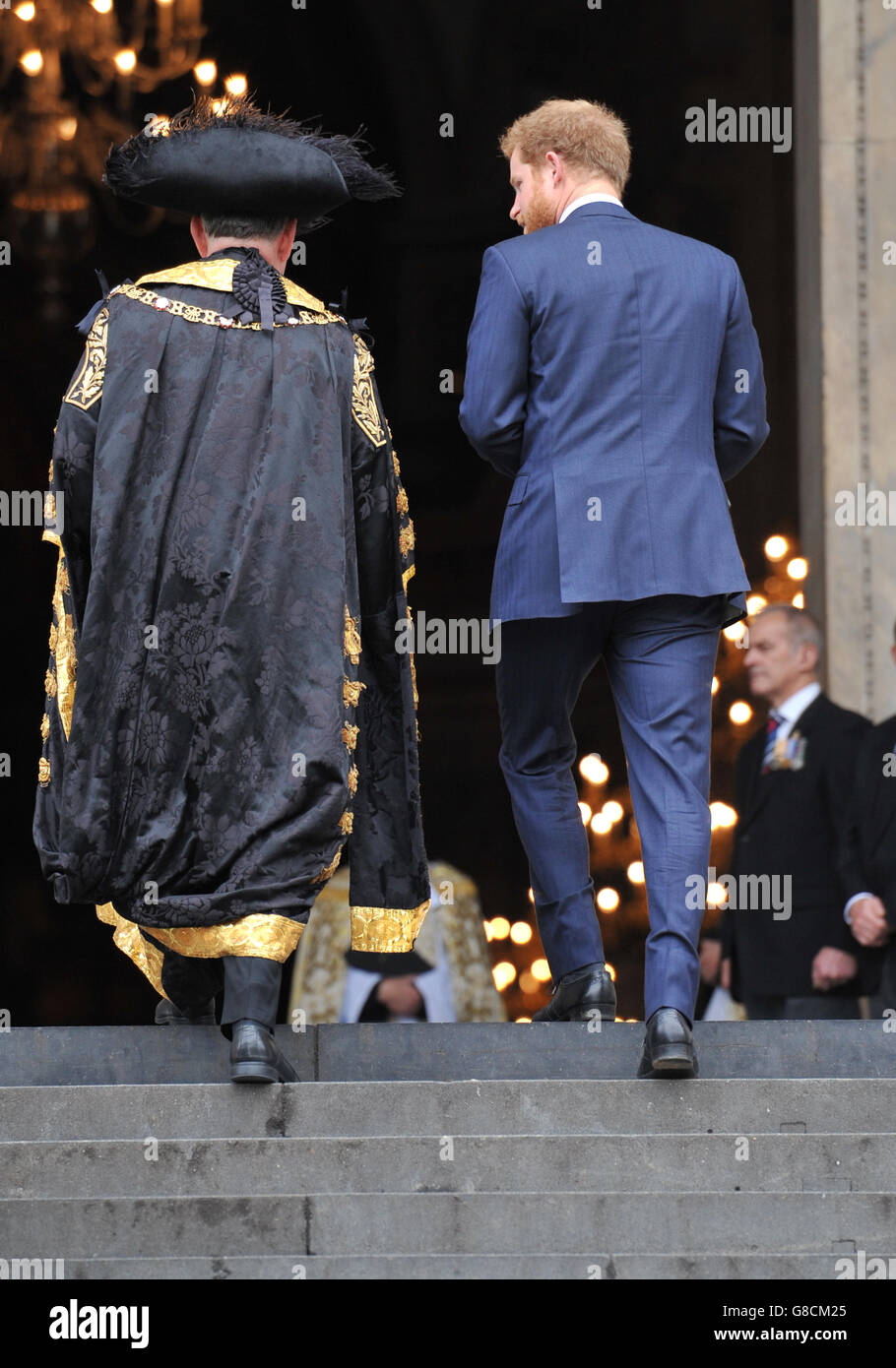 Prince Harry arriving with Lord Mayor of London Alderman Alan Yarrow at ...