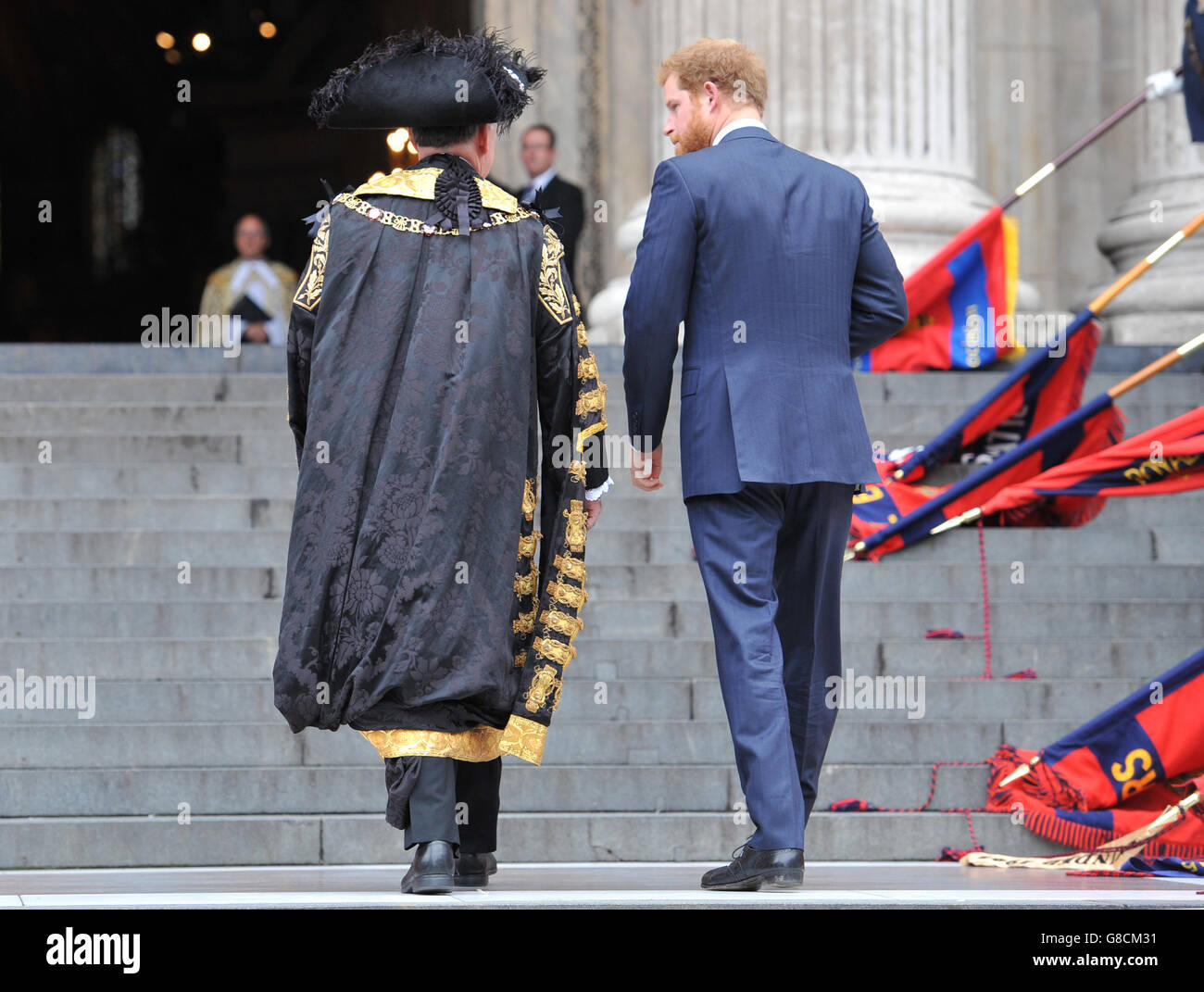 Prince Harry arriving with Lord Mayor of London Alderman Alan Yarrow at ...