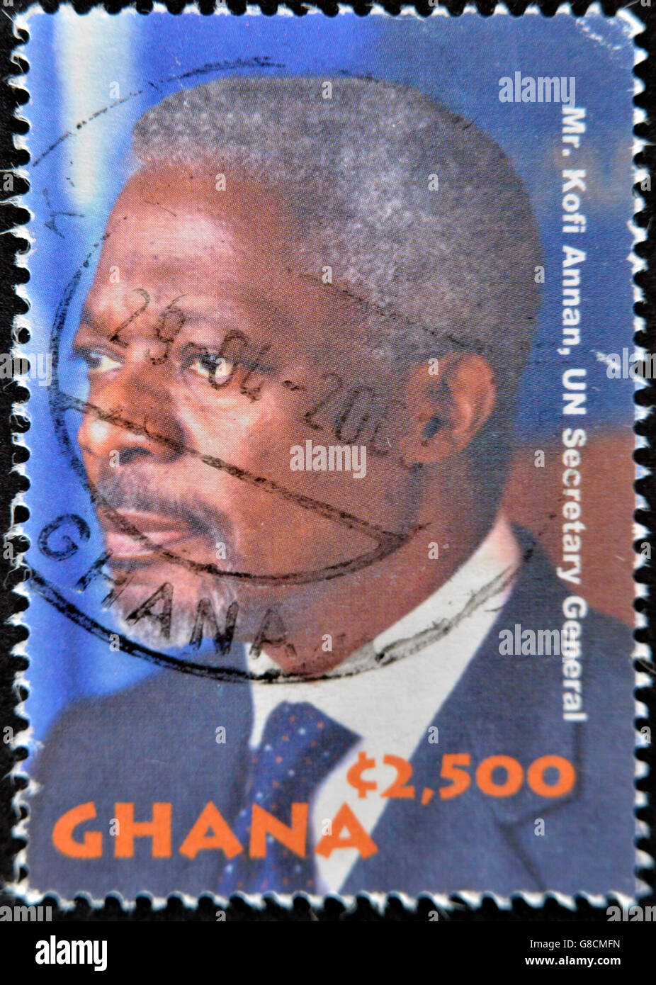 GHANA - CIRCA 2003: A stamp printed in ghana shows Kofi Annan, UN Secretary General, circa 2003 Stock Photo