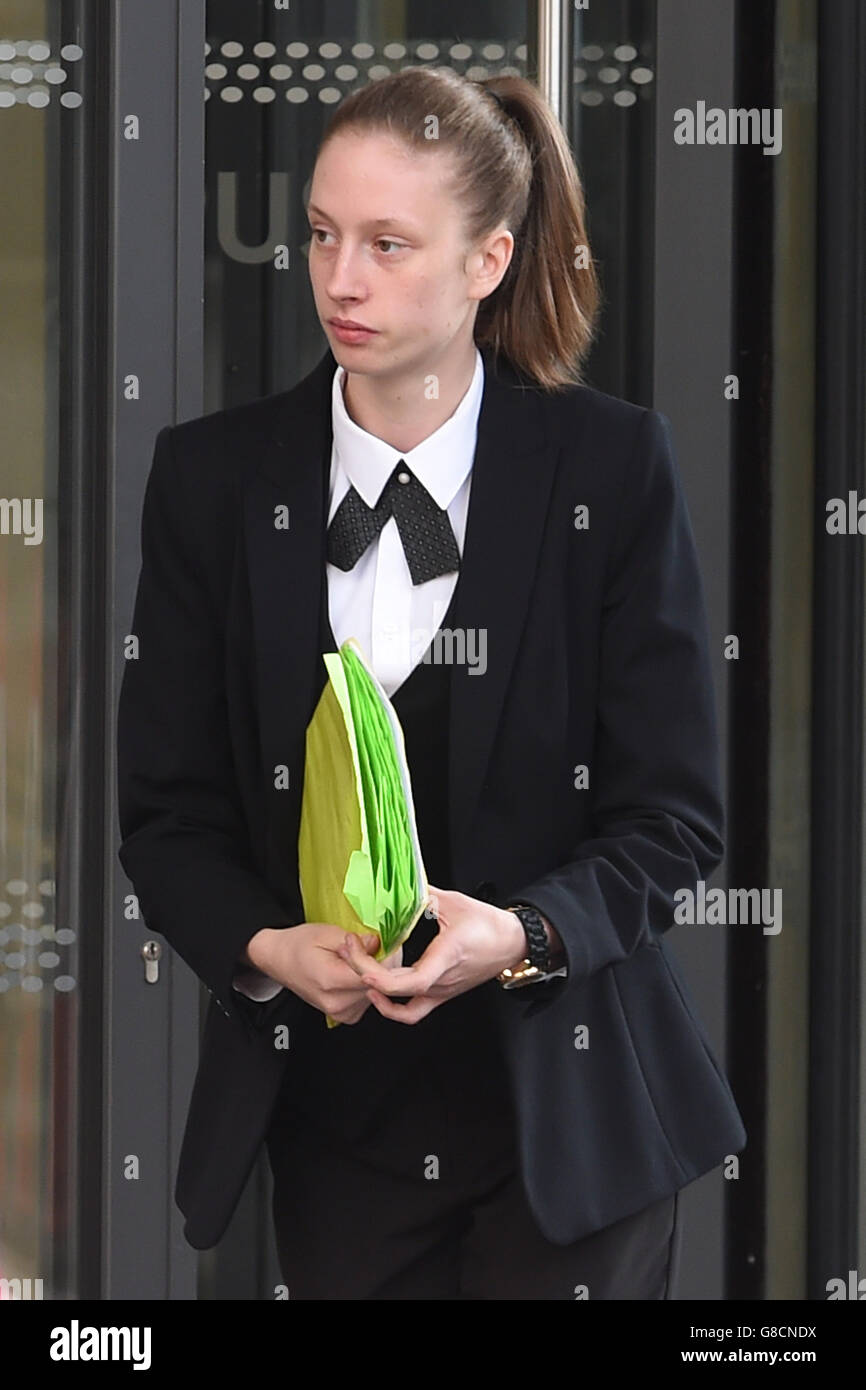 Alex Faragher leaves the West Midlands Police misconduct hearing in Birmingham where Constables Christopher Guest and Cavan O'Connell where told they will keep their jobs after leaving a mouthed voicemail on her phone. Stock Photo