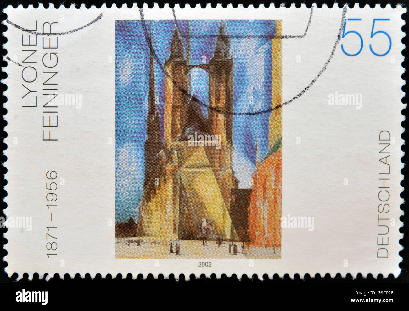 GERMANY - CIRCA 2002: A stamp printed in Germany shows a work Halle market church by Lyonel Feiniger, circa 2002 Stock Photo