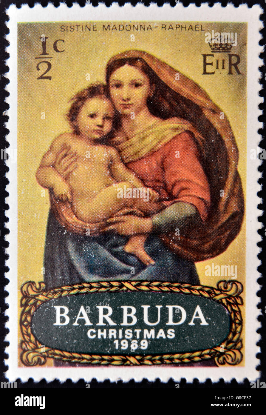 BARBUDA - CIRCA 1989: A stamp printed in Barbuda shows The Sistine Madonna by Raphael, circa 1989 Stock Photo