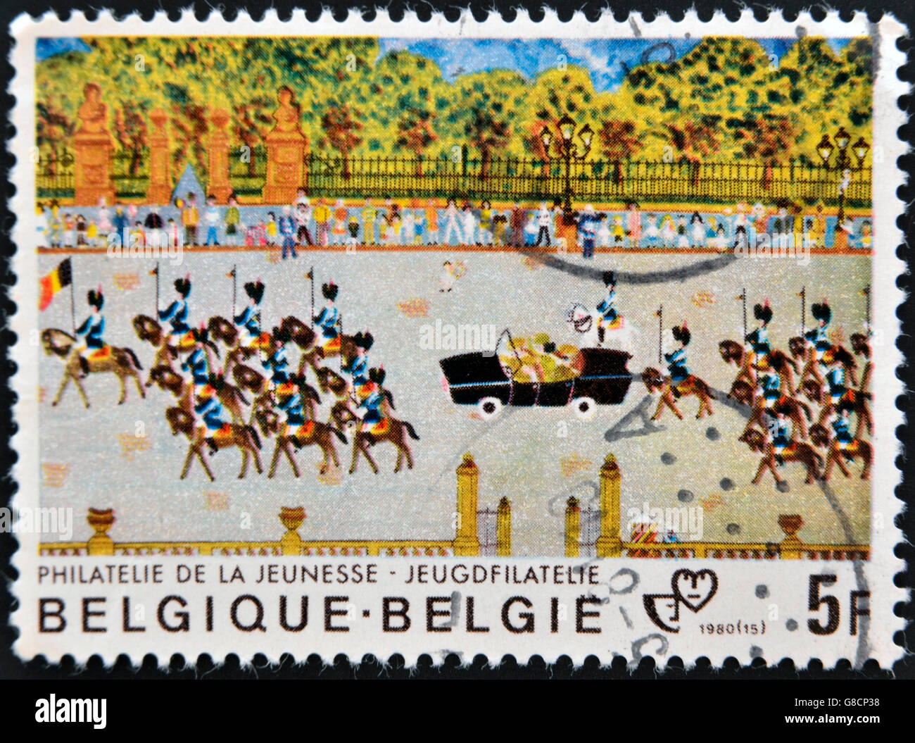 BELGIUM - CIRCA 1980: A stamp printed in Belgium shows royal Parade, circa 1980 Stock Photo