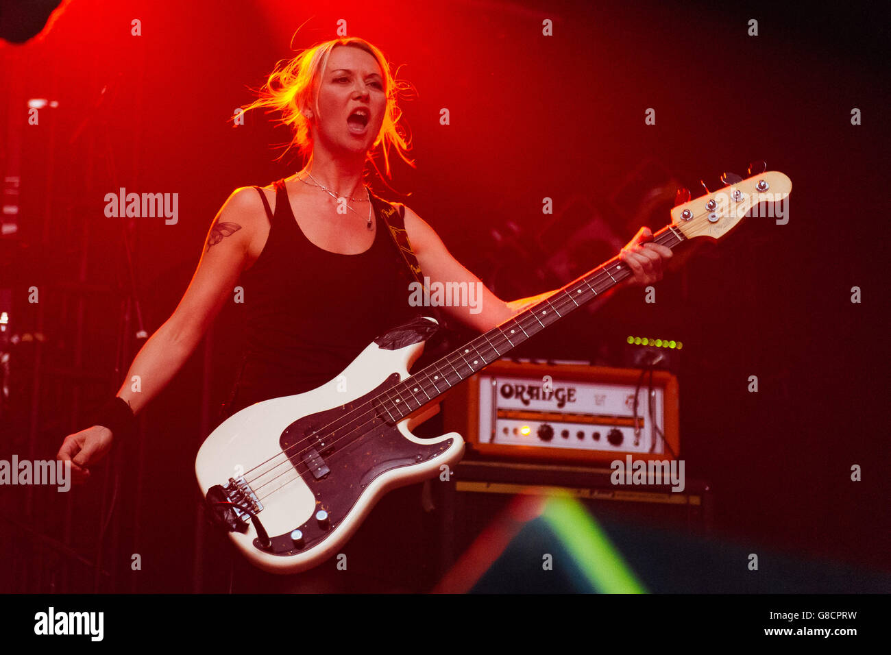 Julia Ruzicka, bassist for Future Of The Left, at Electric Ballroom, London. 21st April 2016. Stock Photo
