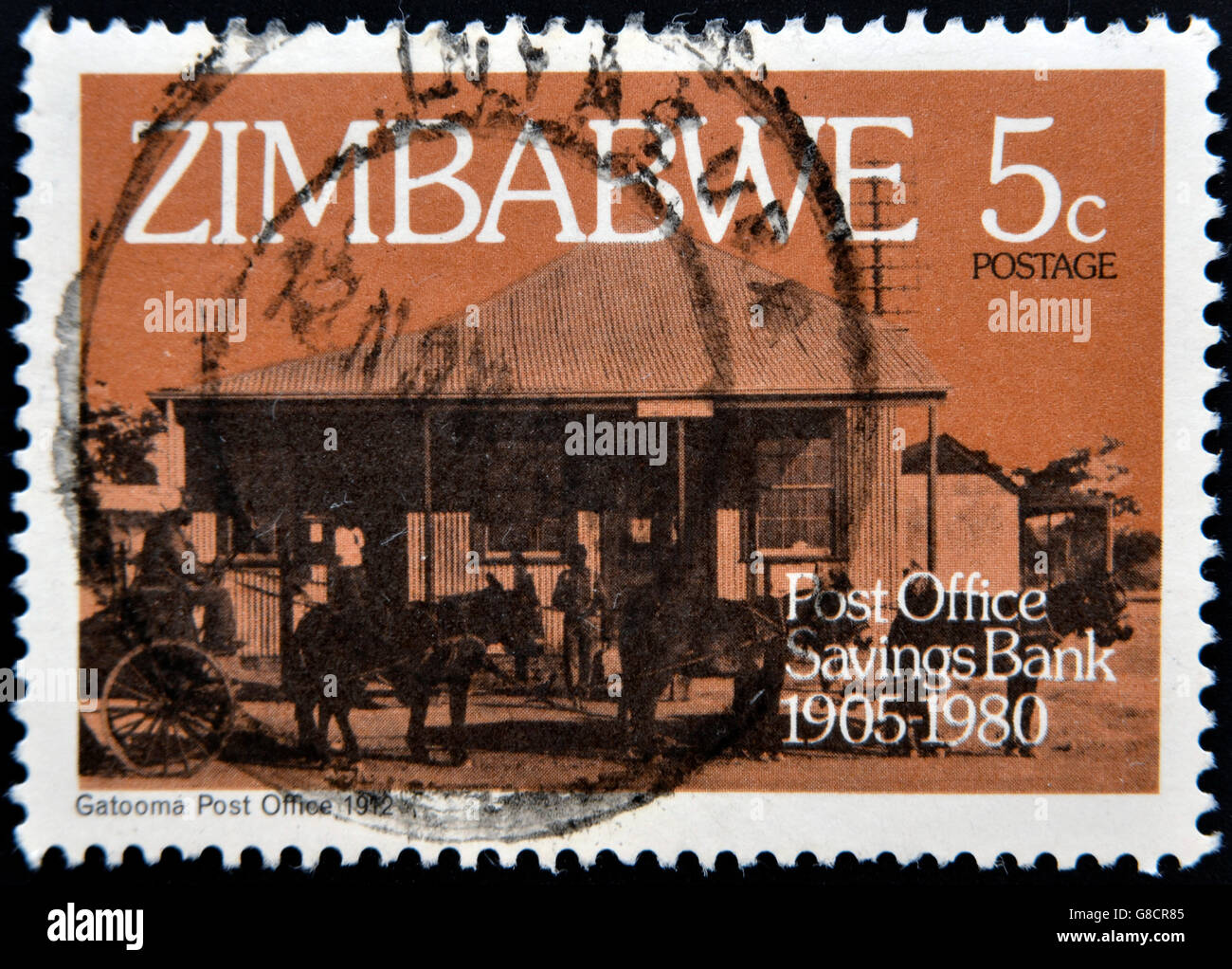 ZIMBABWE CIRCA 1980 A stamp printed in Zimbabwe shows Gatooma Post
