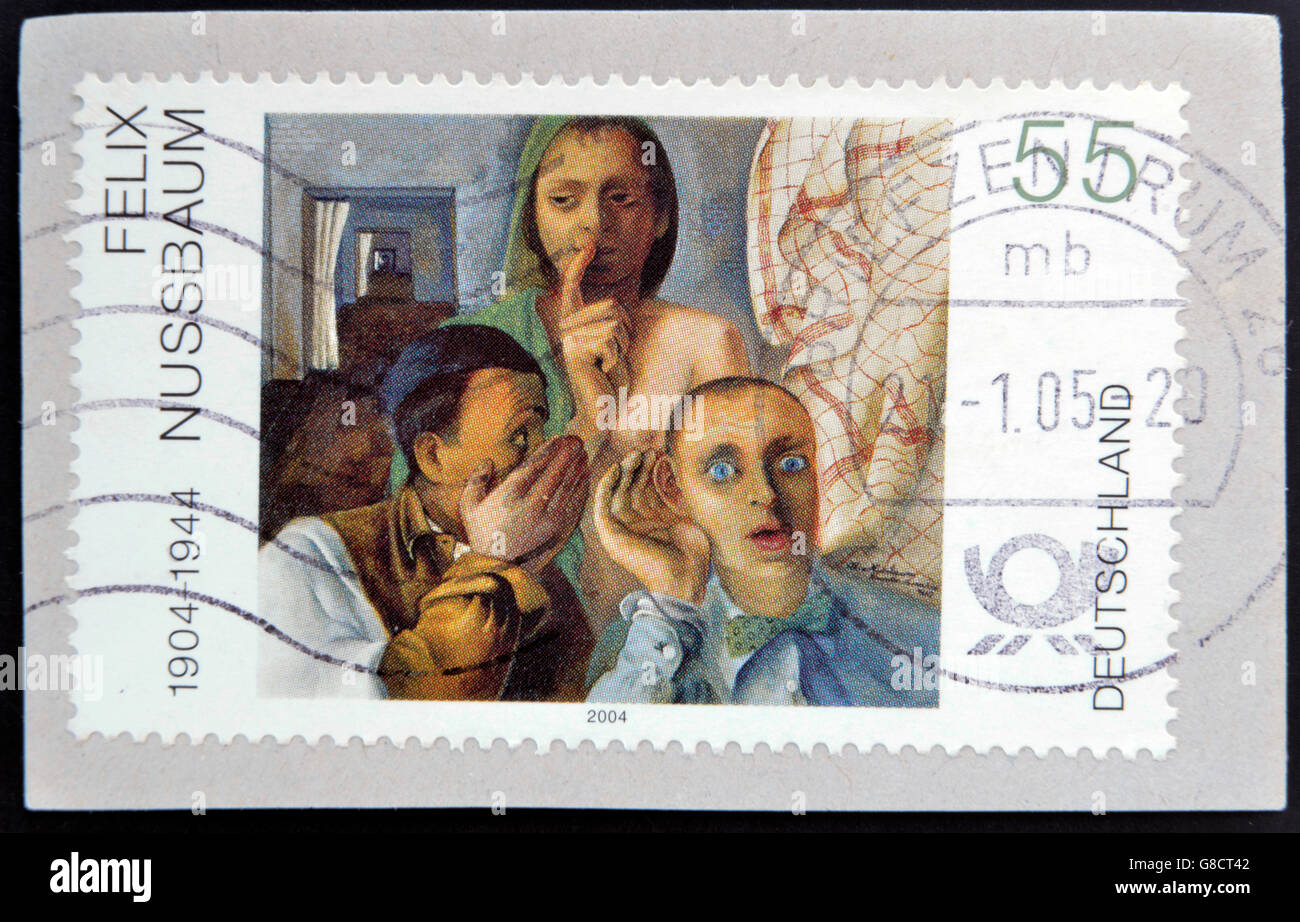GERMANY - CIRCA 2004: A stamp printed in Germany shows 'the secret' by Felix Nussbaum, circa 2004 Stock Photo