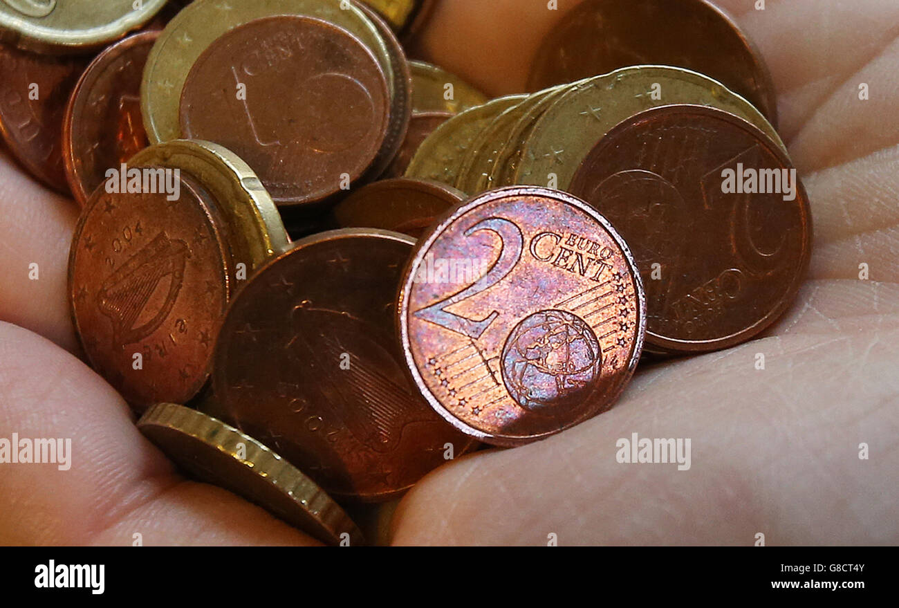 Money stock. Euro small denomination coins including 1 and 2 cents. Stock Photo