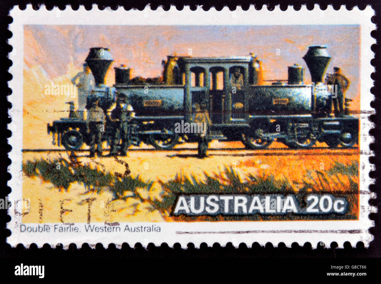 AUSTRALIA - CIRCA 1979: A stamp from Australia shows image of the the Australian steam locomotive Double Fairlie, circa 1979 Stock Photo