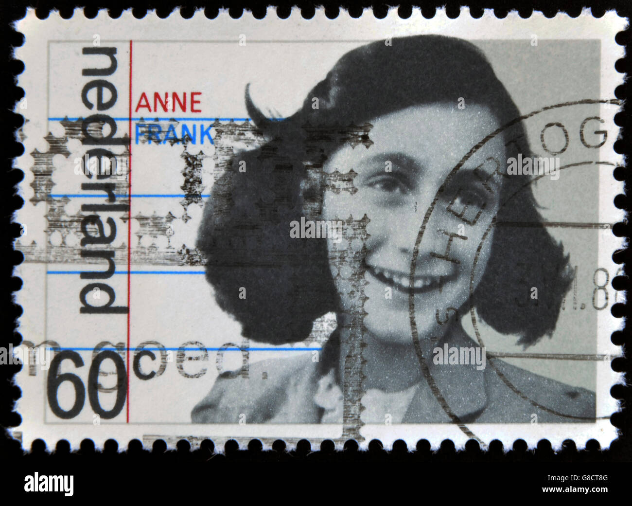 HOLLAND - CIRCA 1980: A stamp printed in The Netherlands shows image of Anne Frank, circa 1980 Stock Photo
