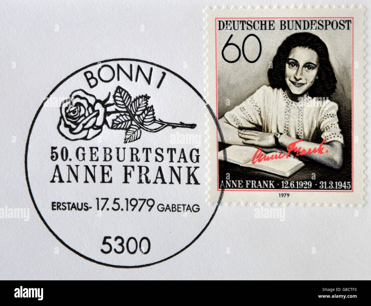 GERMANY- CIRCA 1979: stamp printed by Germany, shows Anne Frank, Nazi victim, circa 1979. Stock Photo