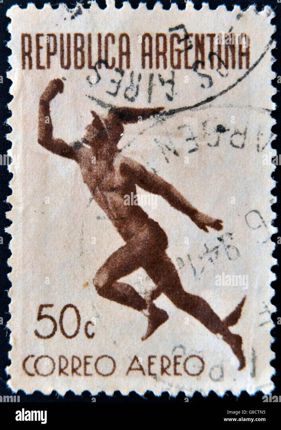 ARGENTINA - CIRCA 1949: A stamp printed in Argentina shows Mercury, messenger of the gods, circa 1949 Stock Photo