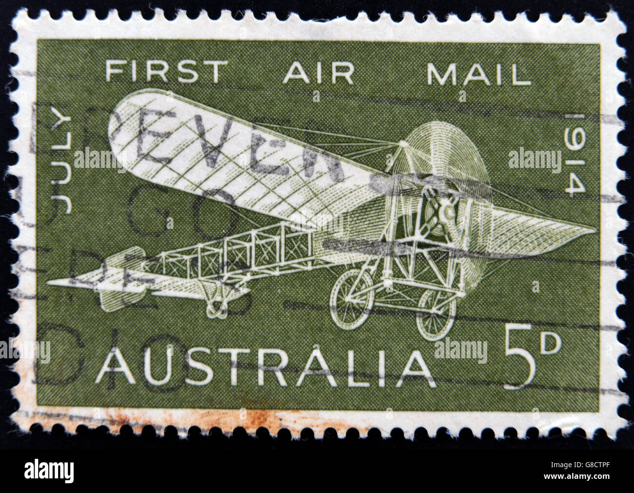 AUSTRALIA - CIRCA 1964: A stamp printed in Australia shows a Bleriot monoplane  printed to commemorate the 50th anniversary of t Stock Photo
